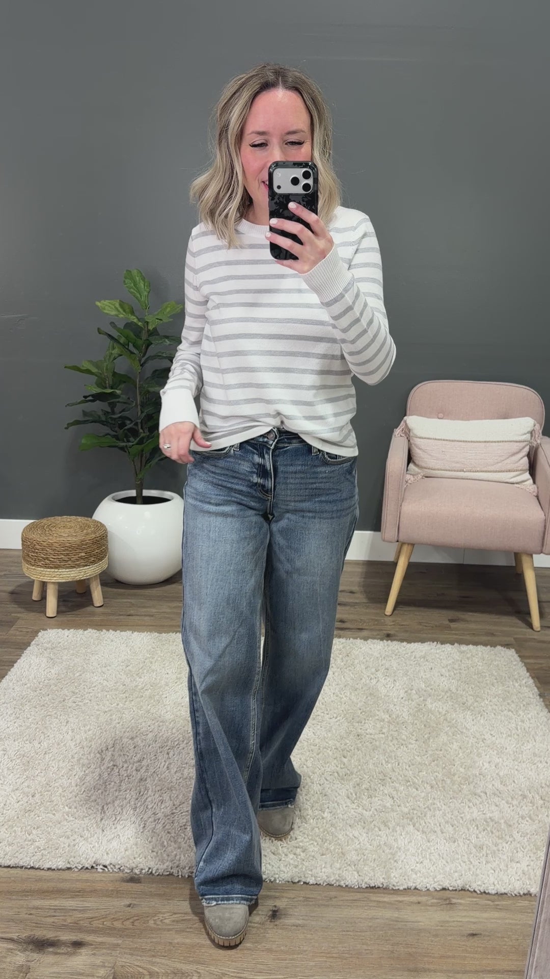 NEW! Maren Striped Sweater - Ivory & Heather Gray