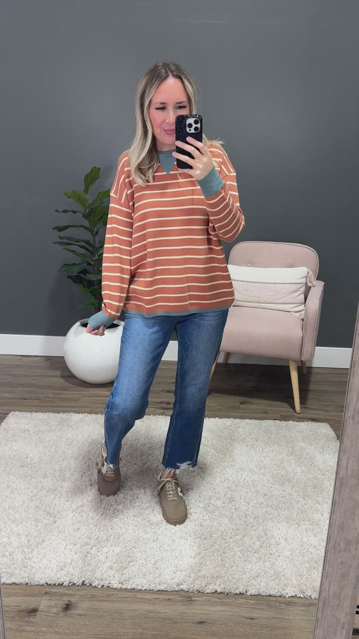 NEW! Charlotte Contrast Striped Sweater - Terracotta