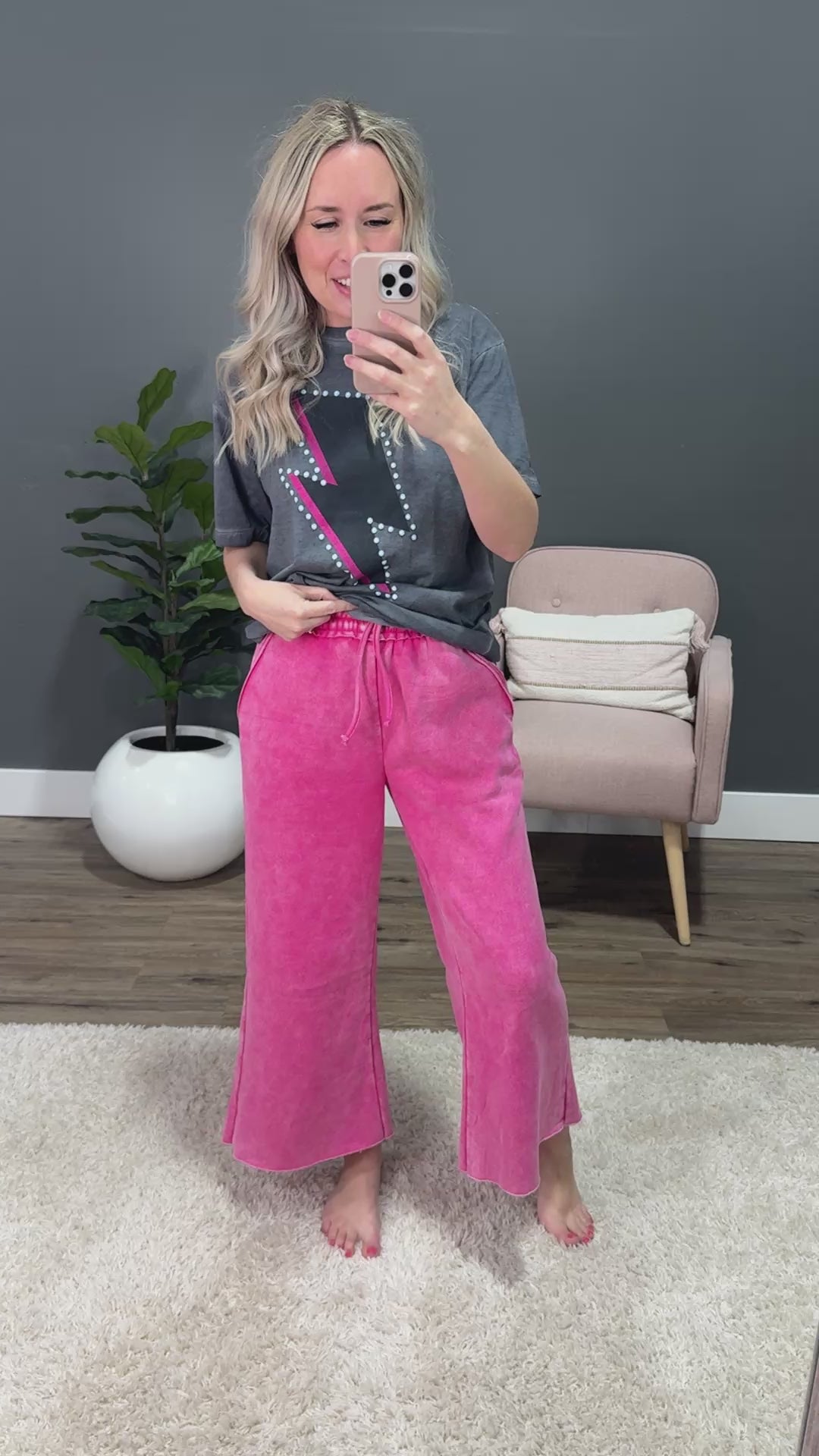 Cropped Wide Leg Comfy Pants - Hot Pink Zenana