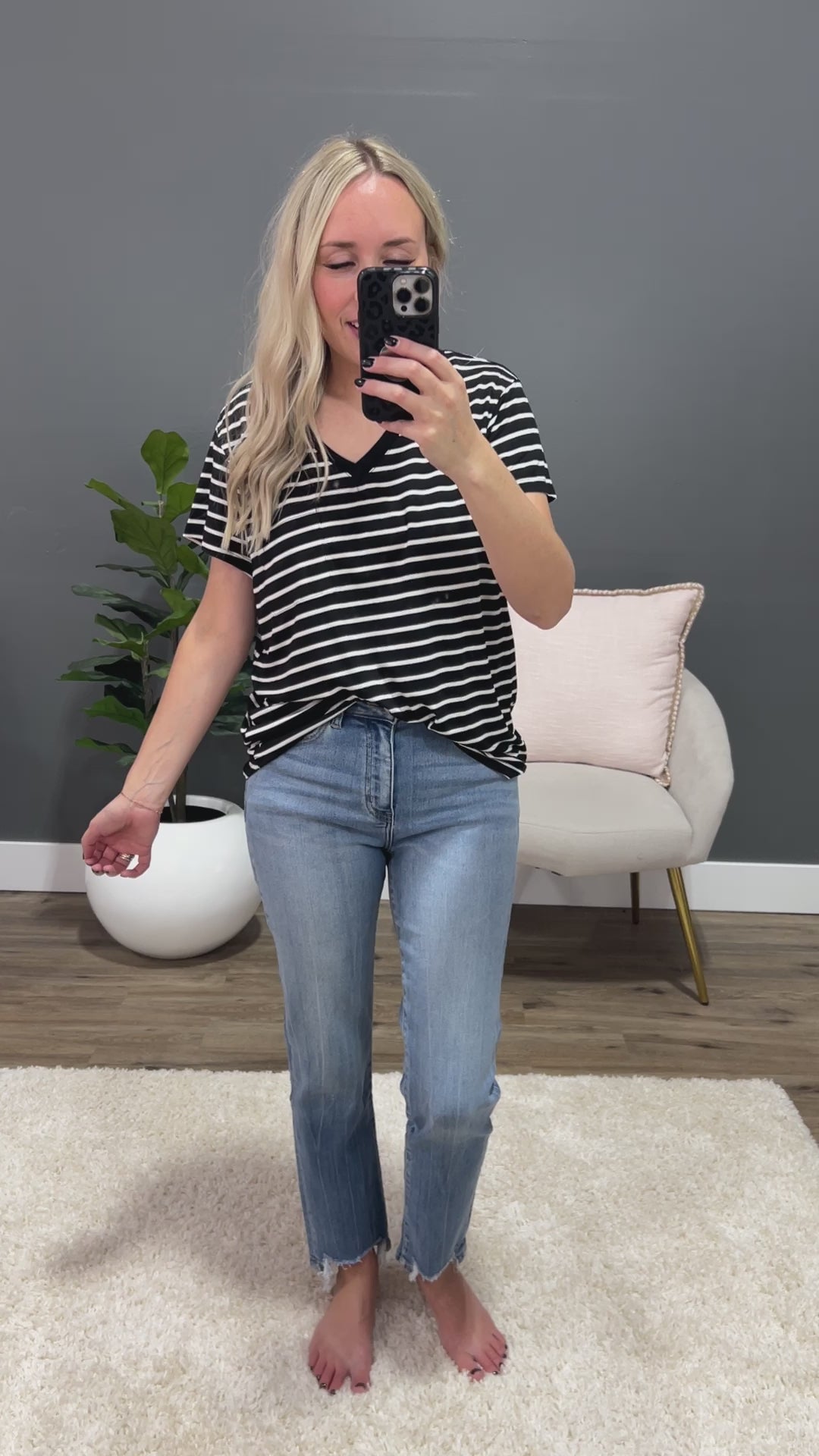 Hendrix Striped V Neck Pocket Top - Black Sew In Love