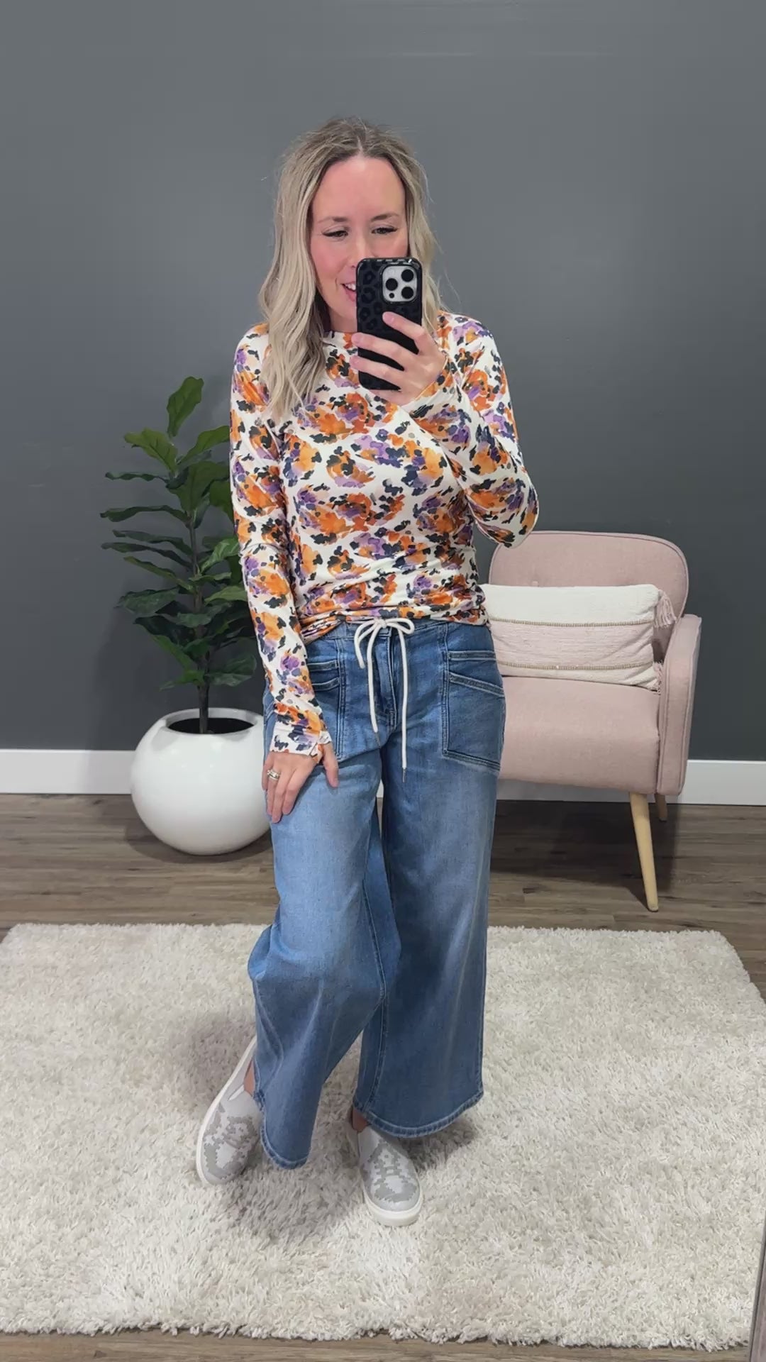 NEW! Blair Long Sleeve Top - Autumn Purple Abstract Michelle Mae