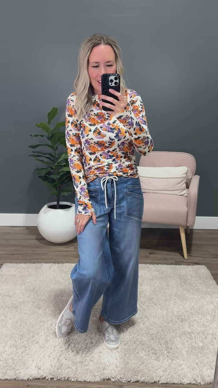 NEW! Blair Long Sleeve Top - Autumn Purple Abstract Michelle Mae