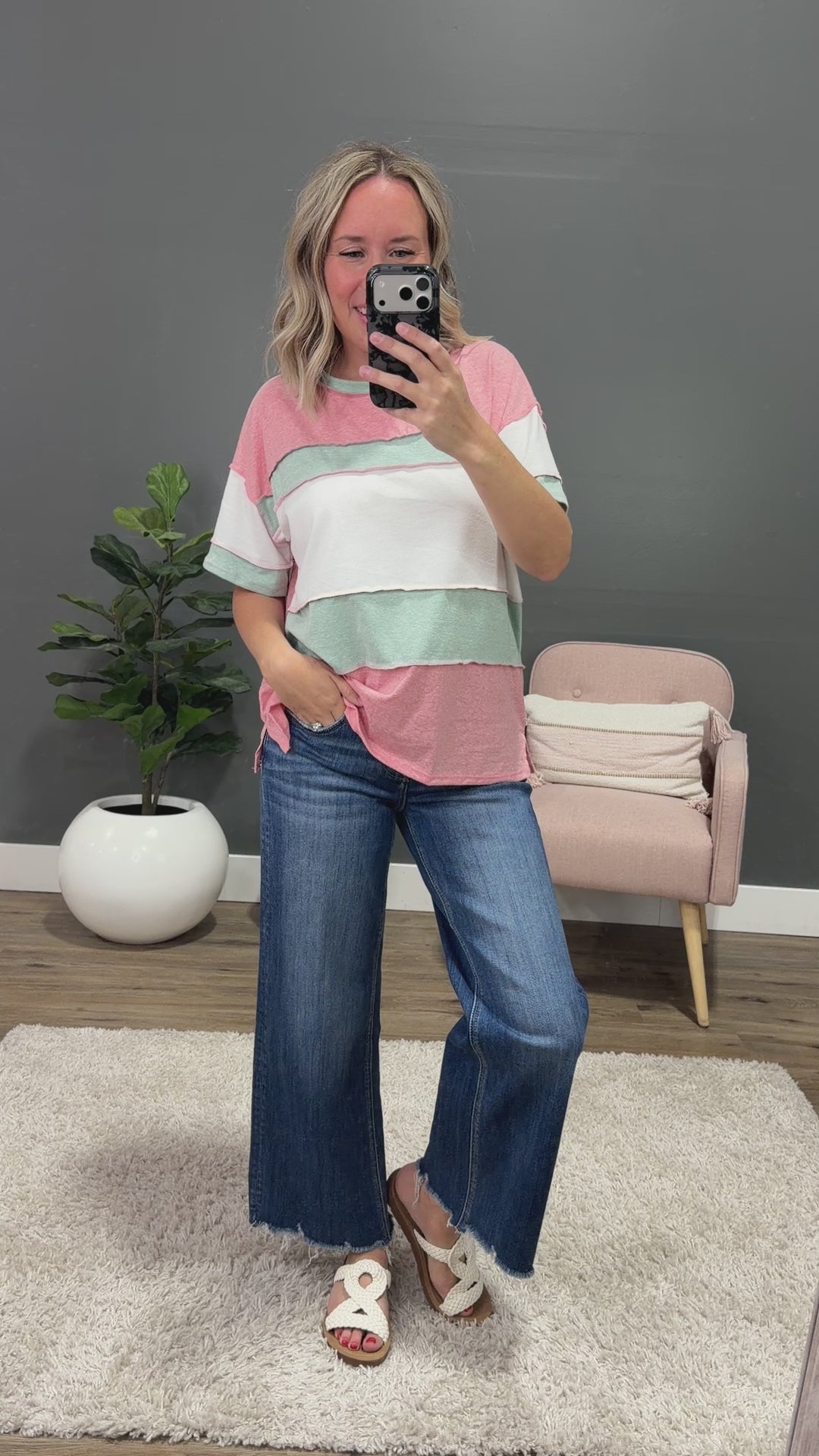 NEW! Savannah Color Block Top - Coral & Sage Lovely Melody