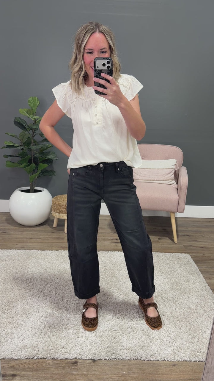 NEW! Alexandra Non Distressed Barrel Jeans - Black