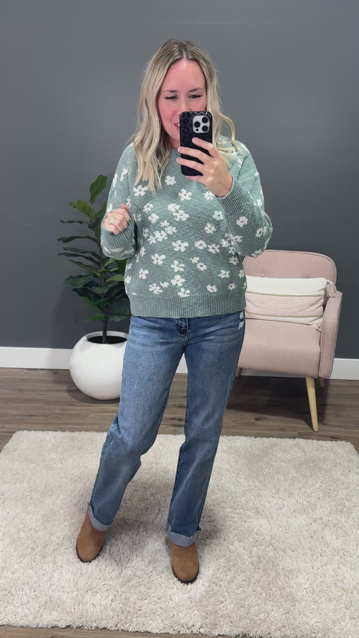 NEW! Adria Textured Floral Sweater - Sea Green Be Cool