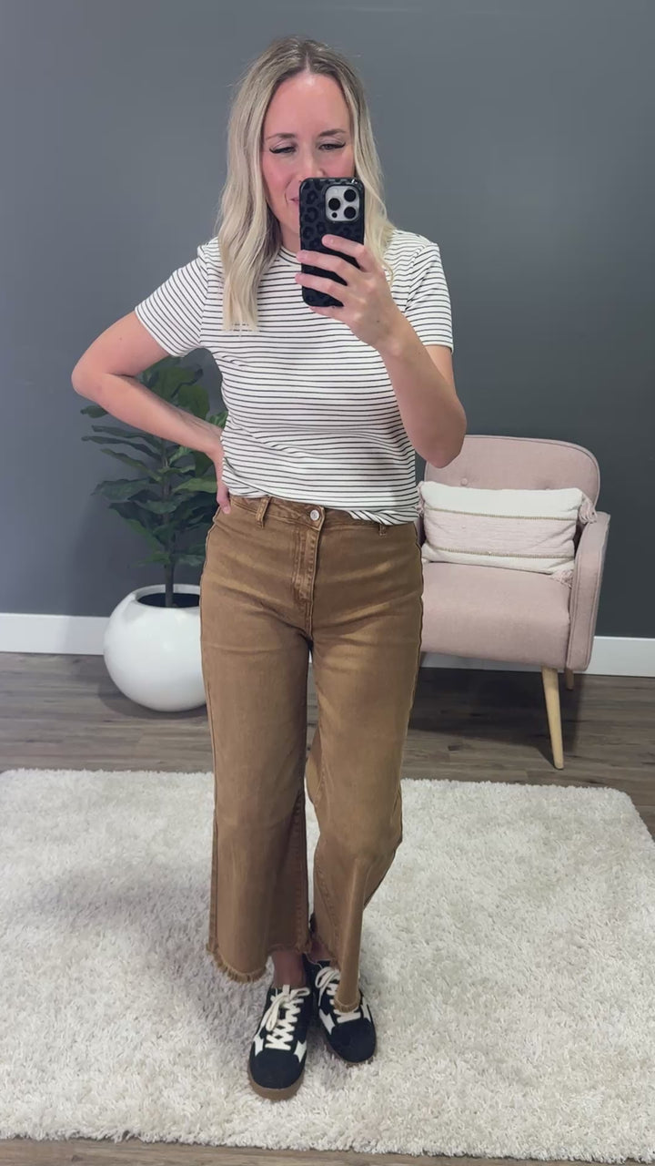 NEW! Shauna Striped Short Sleeve Top - Cream & Black Thread & Supply