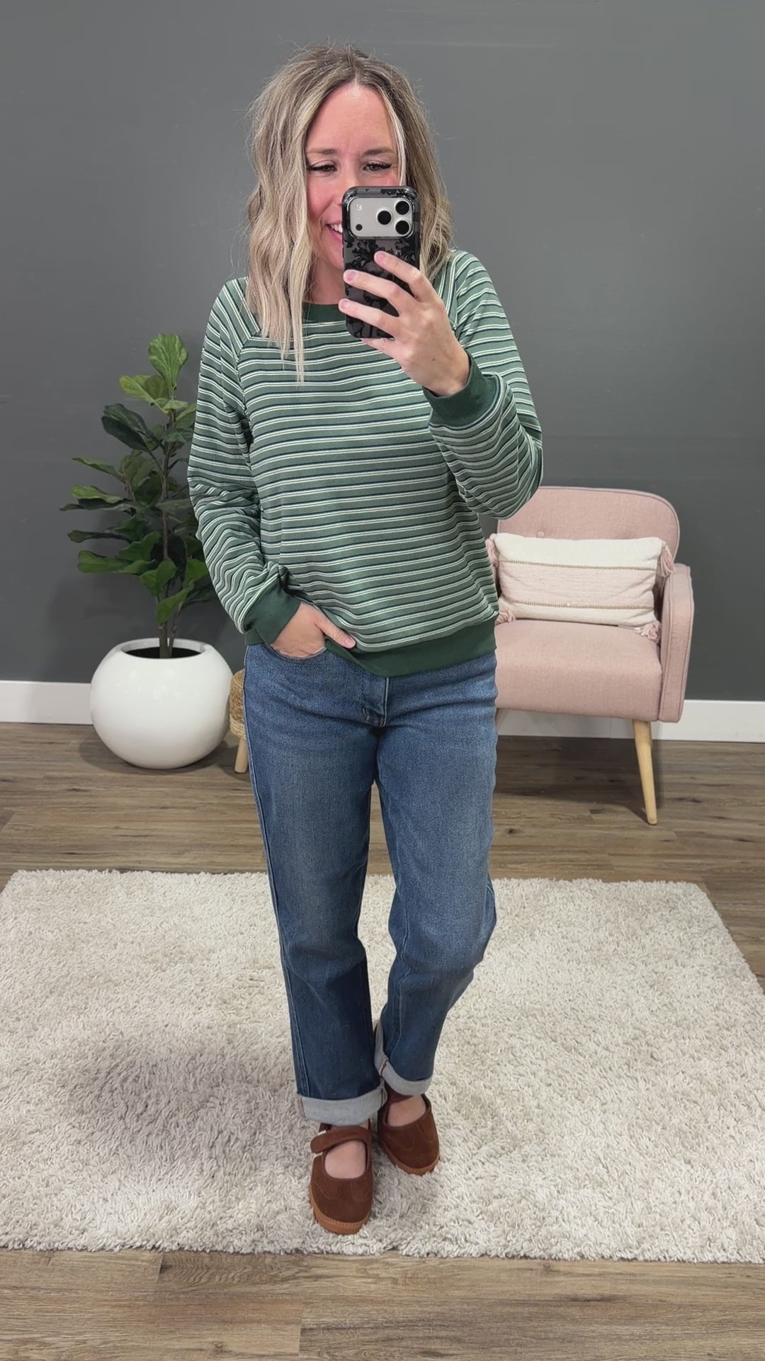 NEW! Jada Micro Brushed Striped Top - Olive
