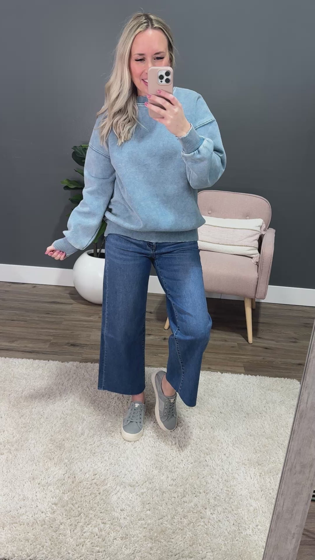 Boyfriend Crewneck Sweatshirt - Blue Gray Zenana