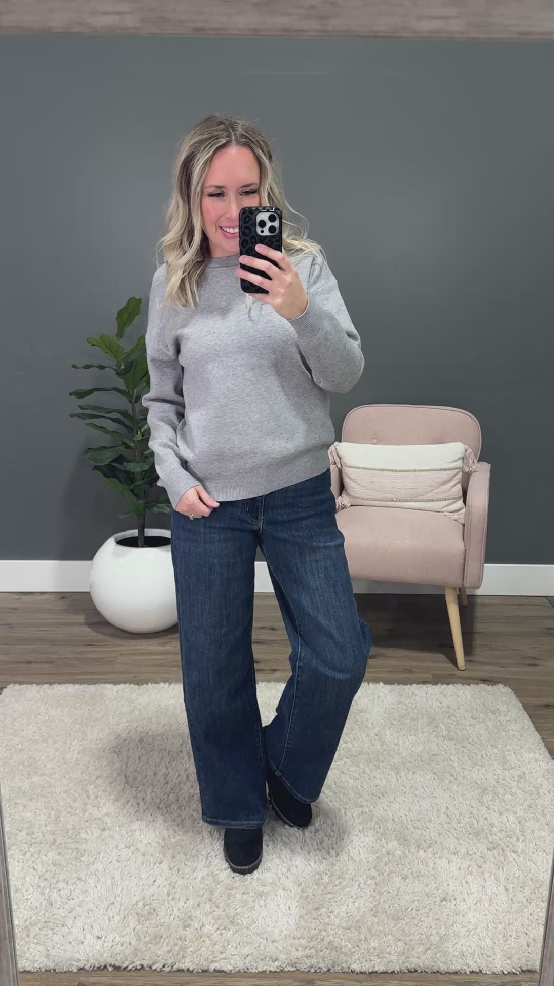 Brielle Drop Shoulder Knit Sweater - Heather Gray