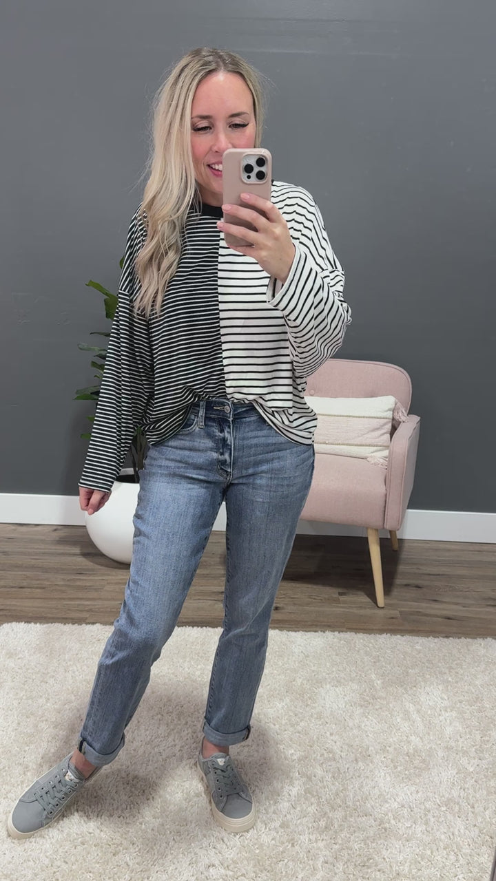 Kendra Contrasting Striped Dolman Sleeve Top - Black FINAL SALE Lovely Melody