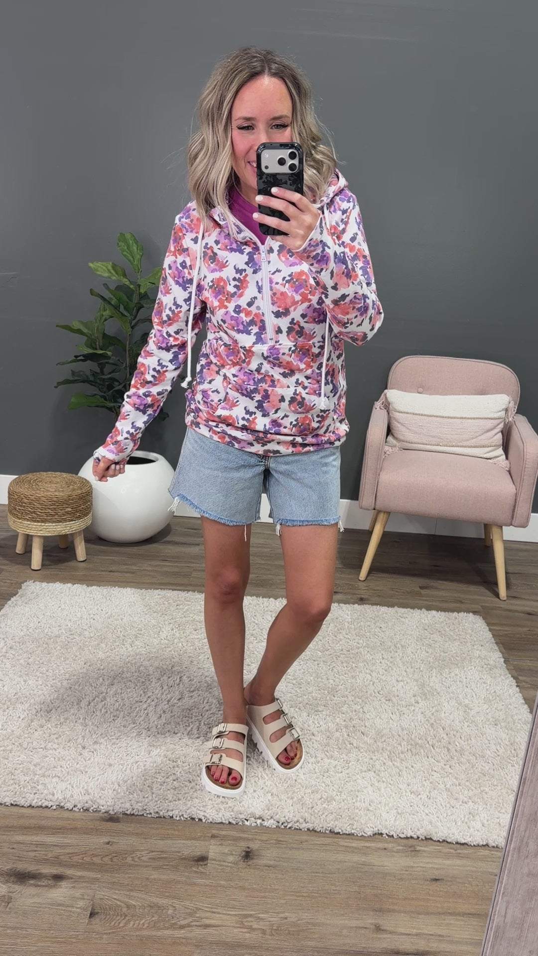 NEW! Lindsay Half Zip Hoodie - Purple Abstract