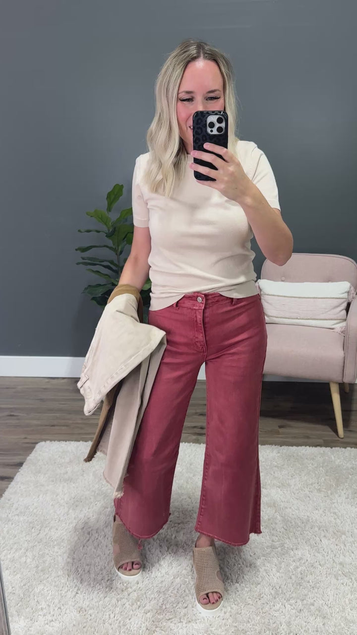 NEW! Mae Wide Leg Cropped Jeans - Deep Camel Zenana