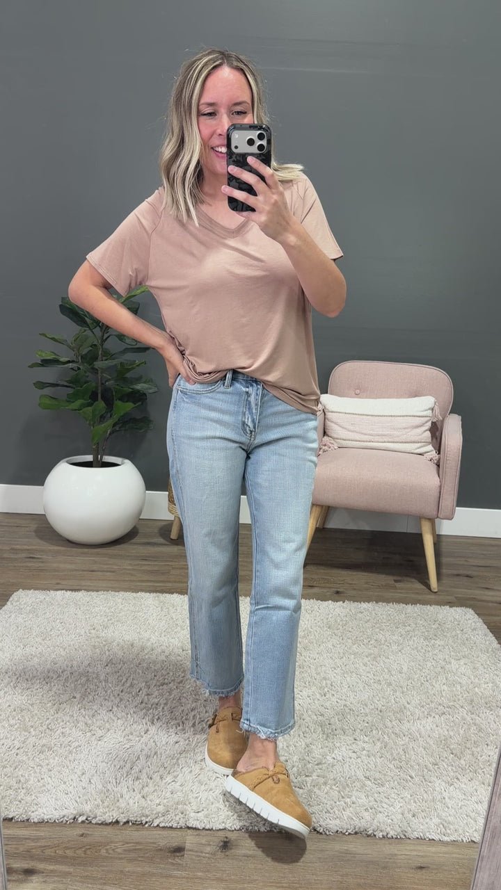 NEW! Kathryn Drop Shoulder V Neck Top - Dark Taupe Hyfve