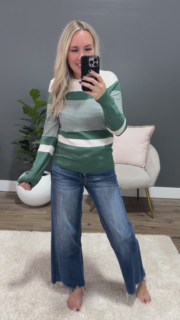 Courtney Striped Sweater - Dark Sage FINAL SALE Staccato