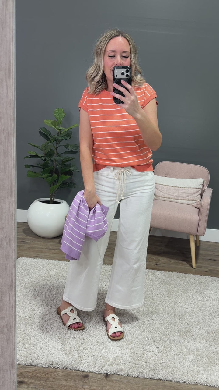 Allie Striped Short Sleeve Sweater - Lavender Staccato