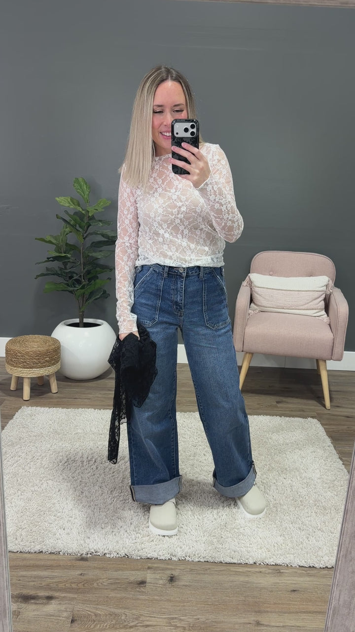 NEW! Cloud Nine Long Sleeve Floral Lace Top - Black