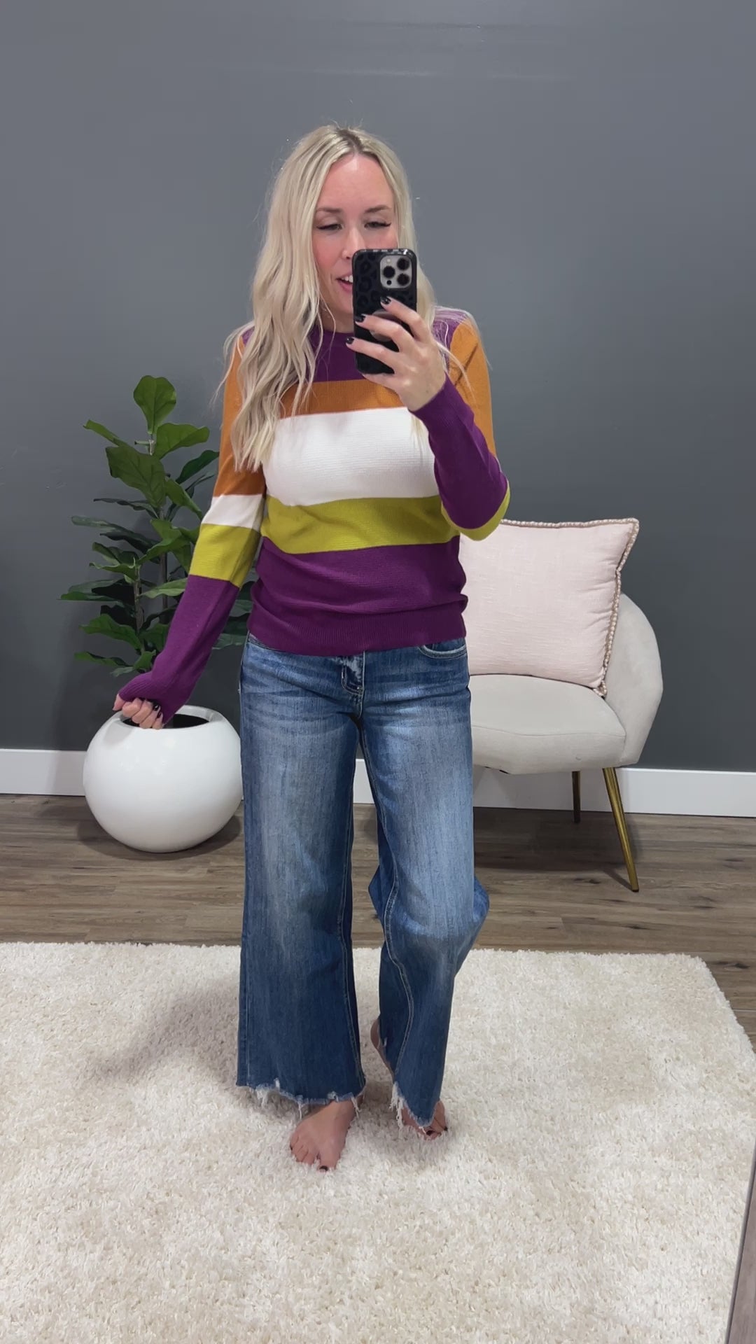 Tatiana Waffle Knit Striped Sweater - Plum, Copper & Chartreuse FINAL SALE Staccato