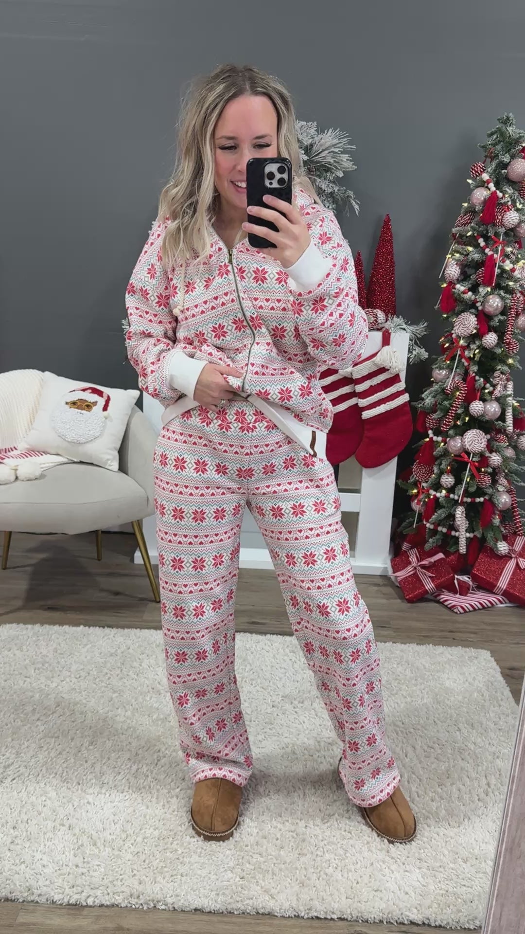 NEW! Ampersand Ave Comfort Zone Comfy Pants - Frosted Fair Isle