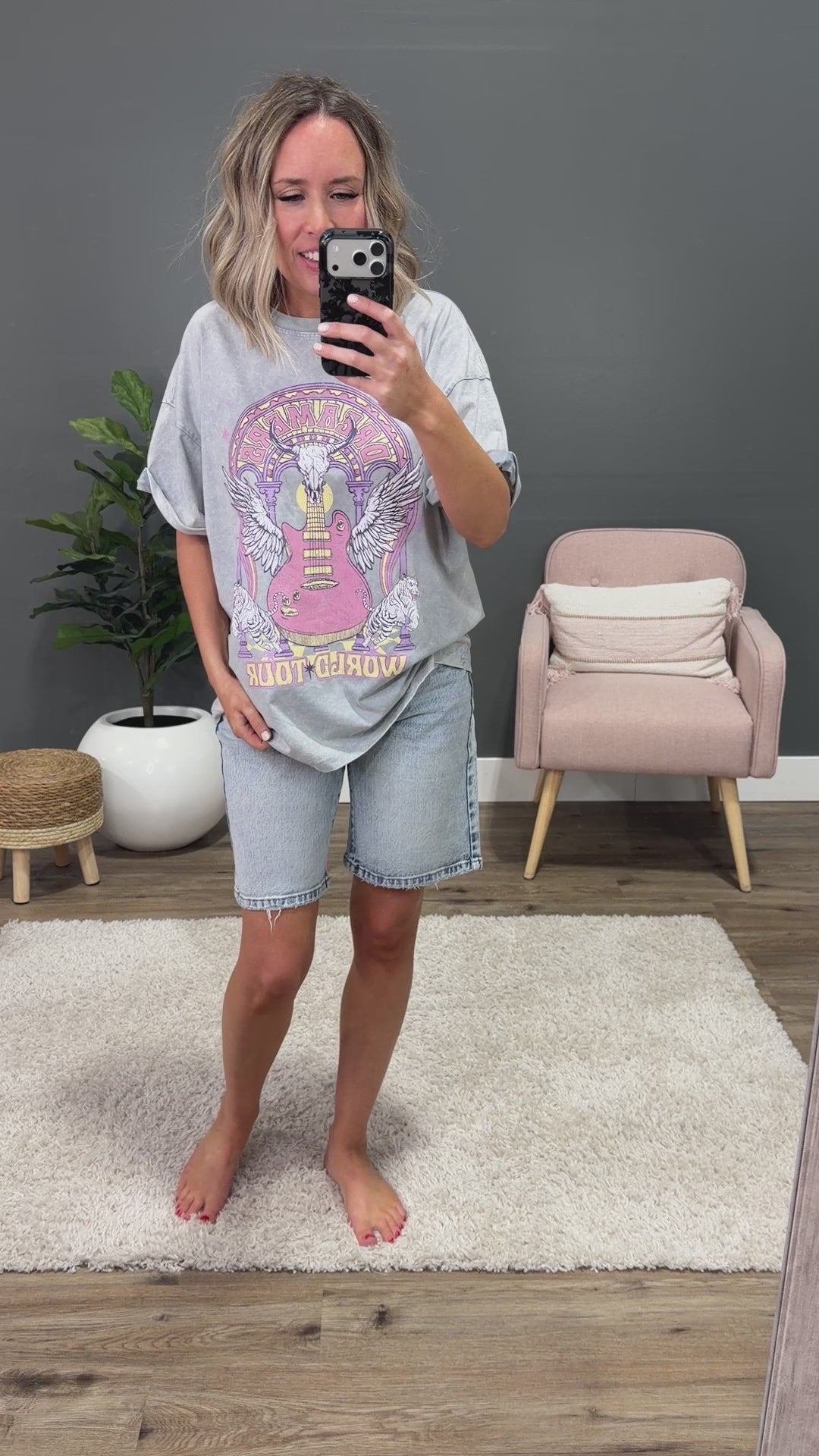 NEW! Dreamers World Tour Mineral Wash Gray Denim Tee