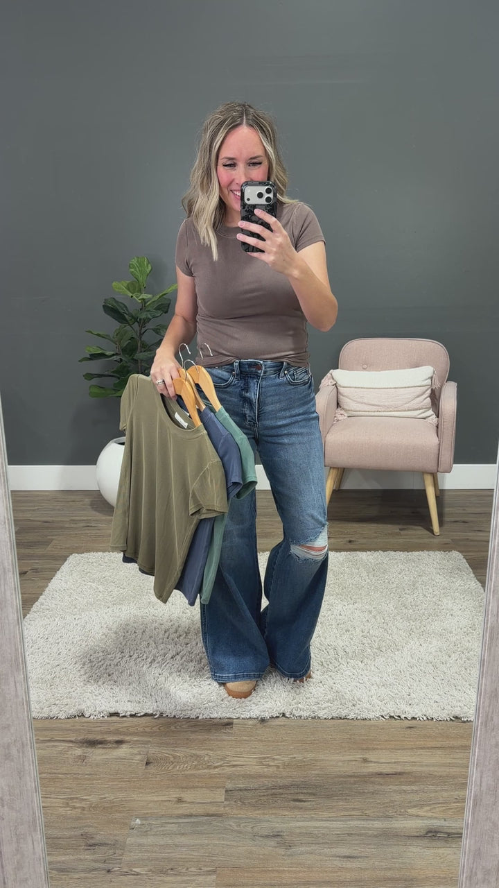 NEW! Cassidy Short Sleeve Ribbed Top - Dark Brown
