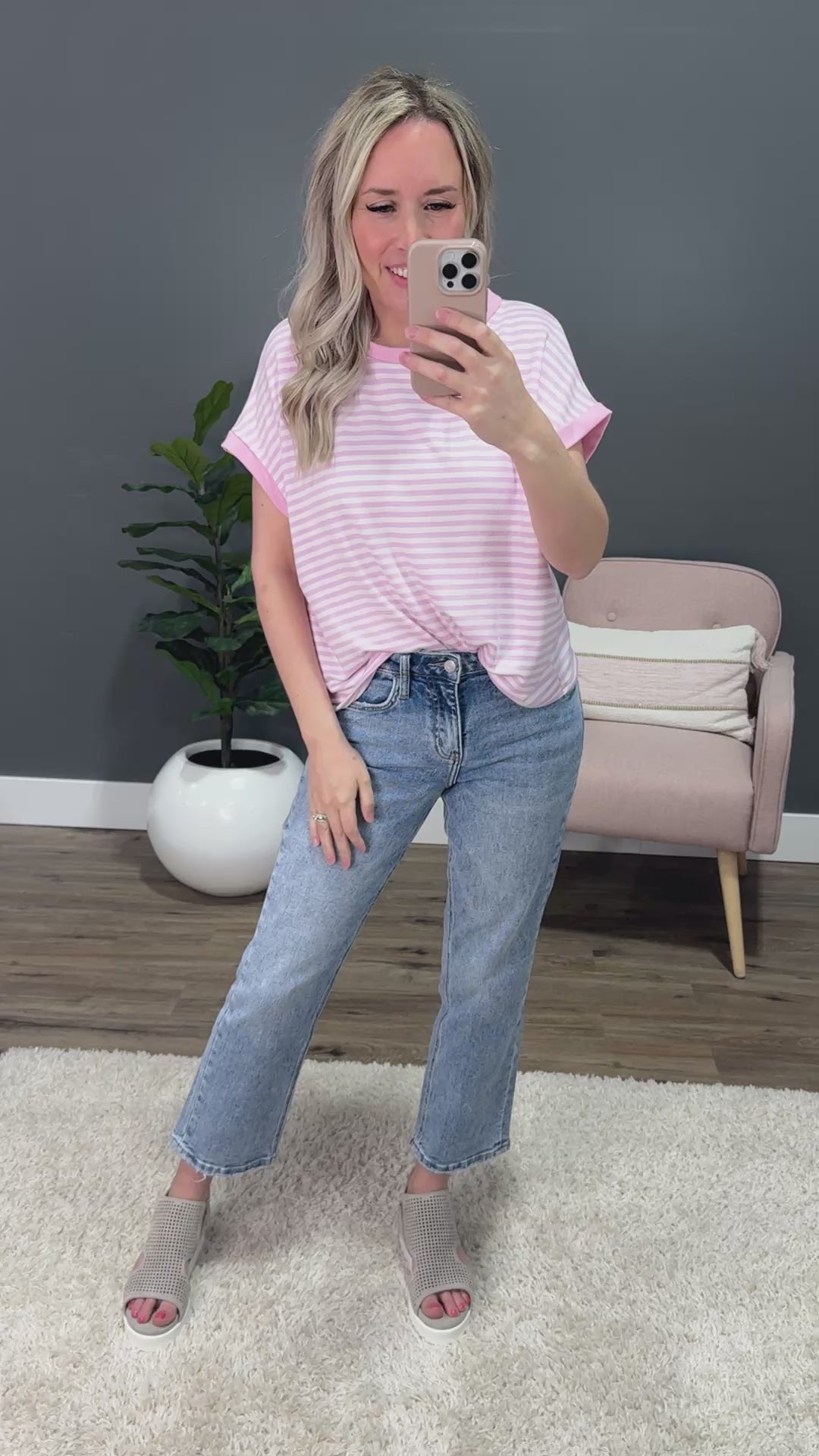 Carolina Striped Drop Shoulder Top - Pink Lovely Melody