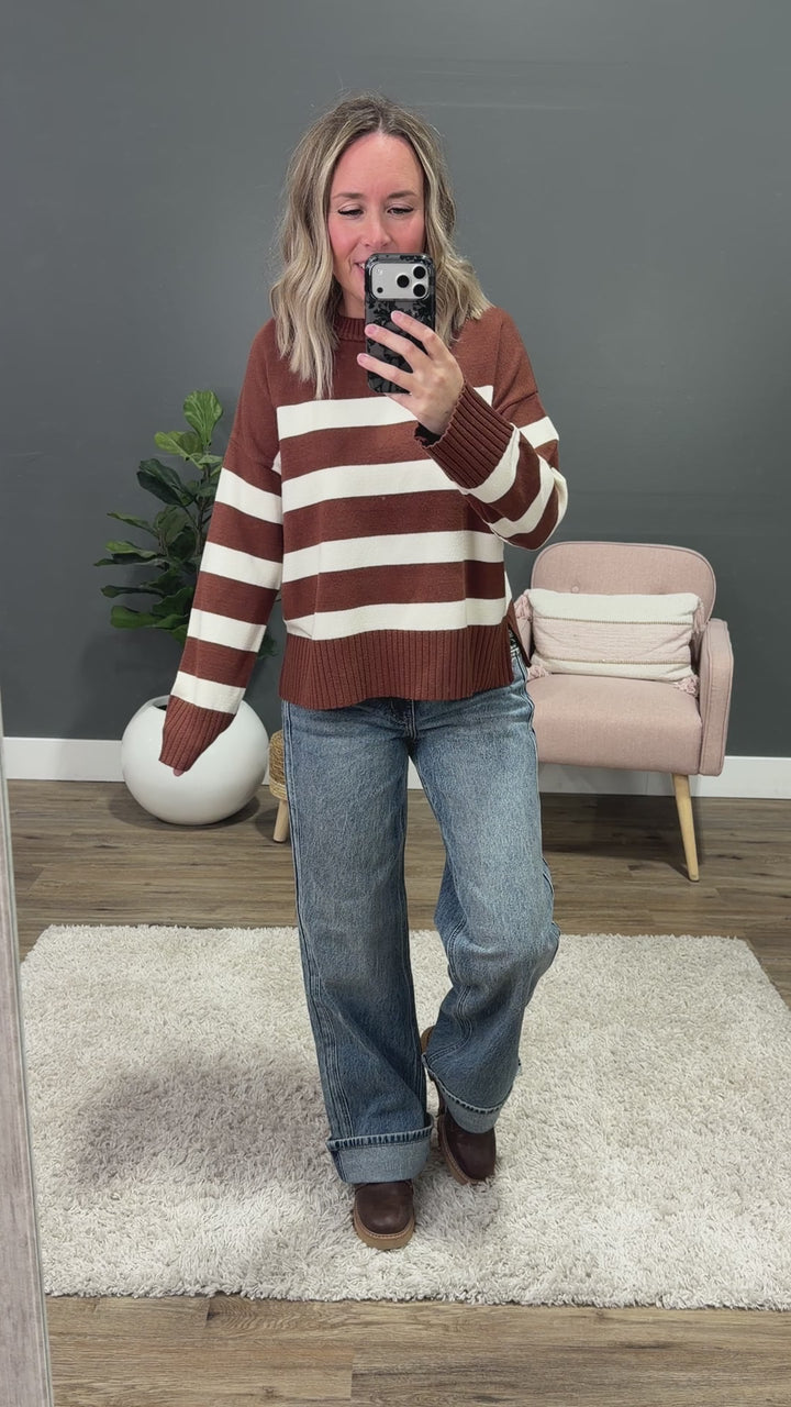 NEW! Shanna Striped Knit Sweater - Chestnut & Cream