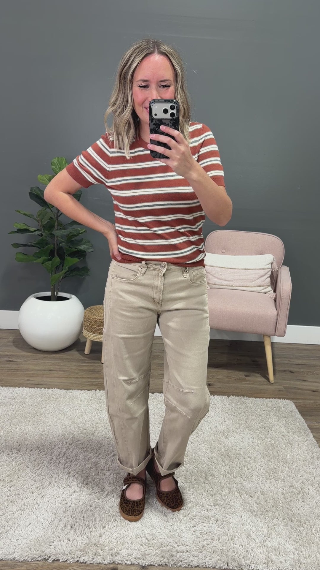 NEW! Iris Striped Short Sleeve Top  - Terracotta