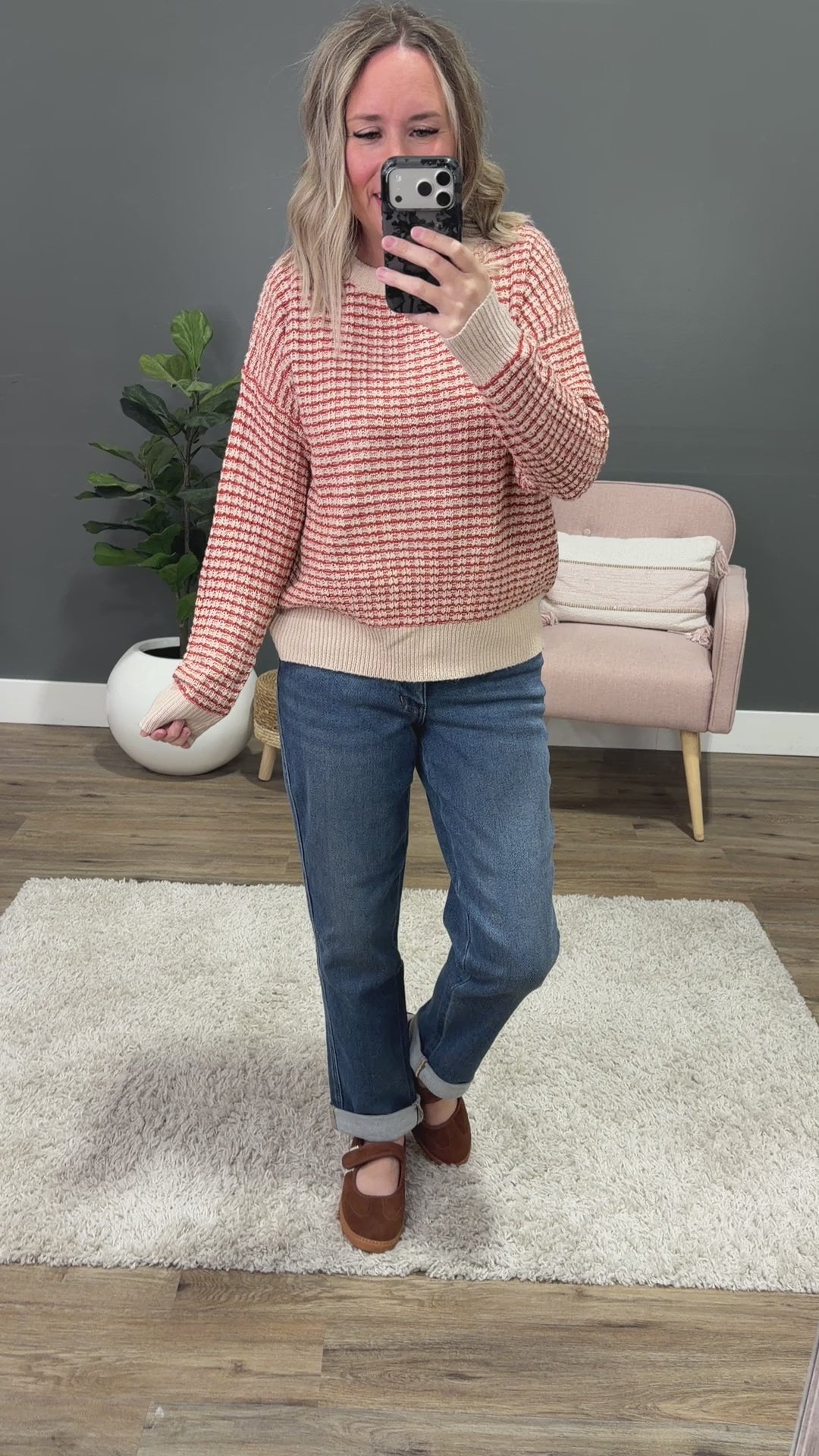 NEW! Marissa Striped Textured Sweater - Rust