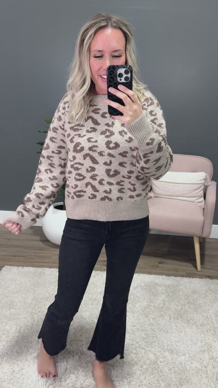 Melissa Leopard Print Sweater - Taupe