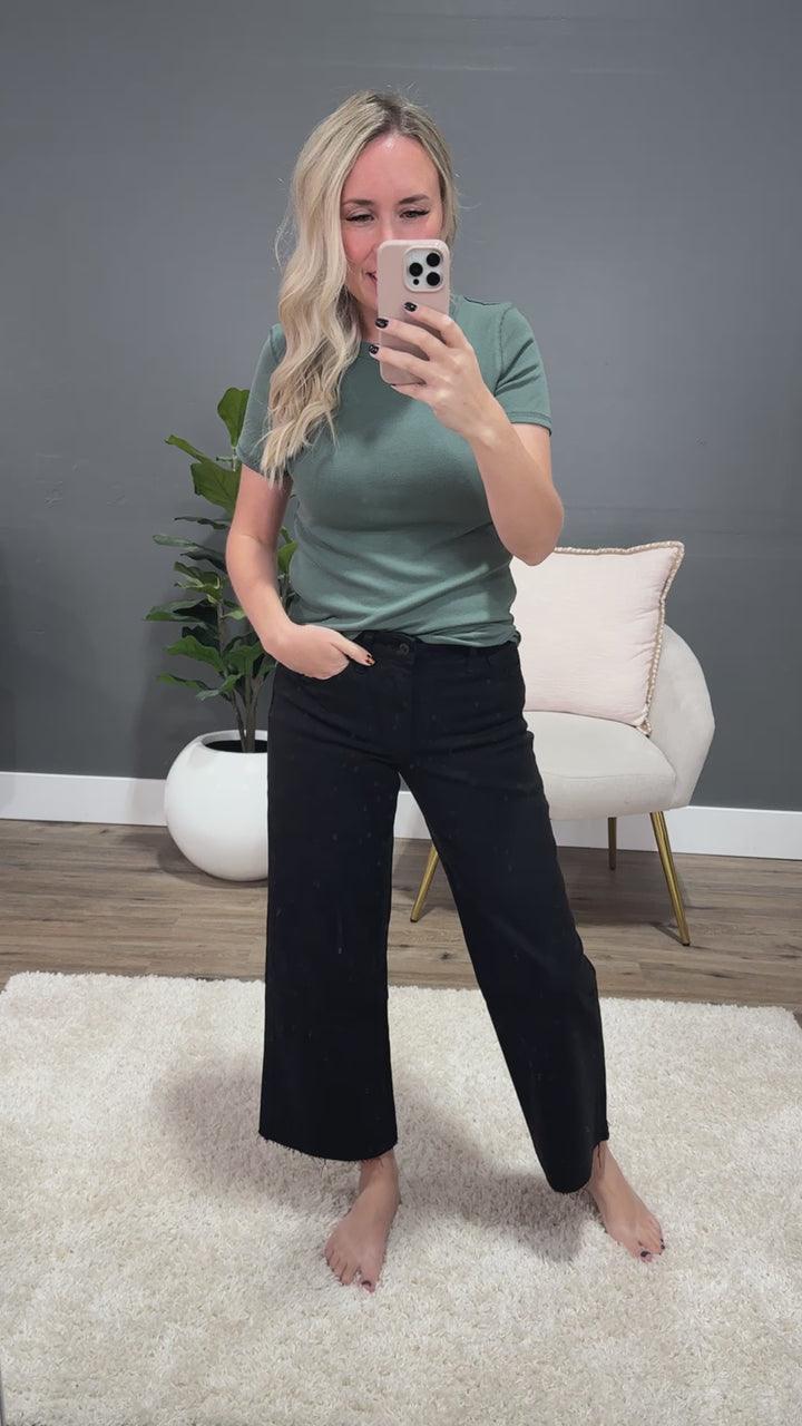 Vervet Skye Wide Leg Non Distressed Crop Jeans - Black Vervet