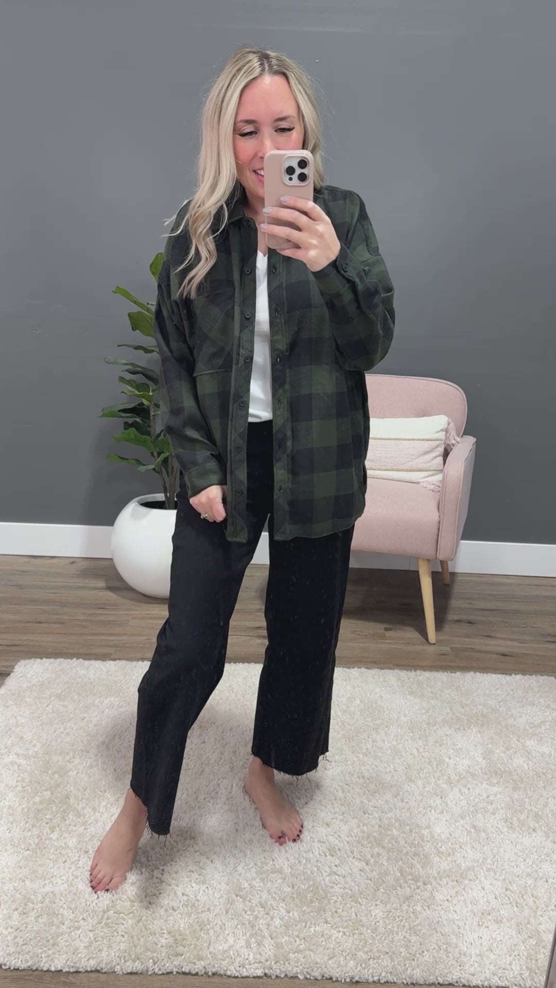 Devri Oversized Plaid Flannel - Hunter Green Be Cool