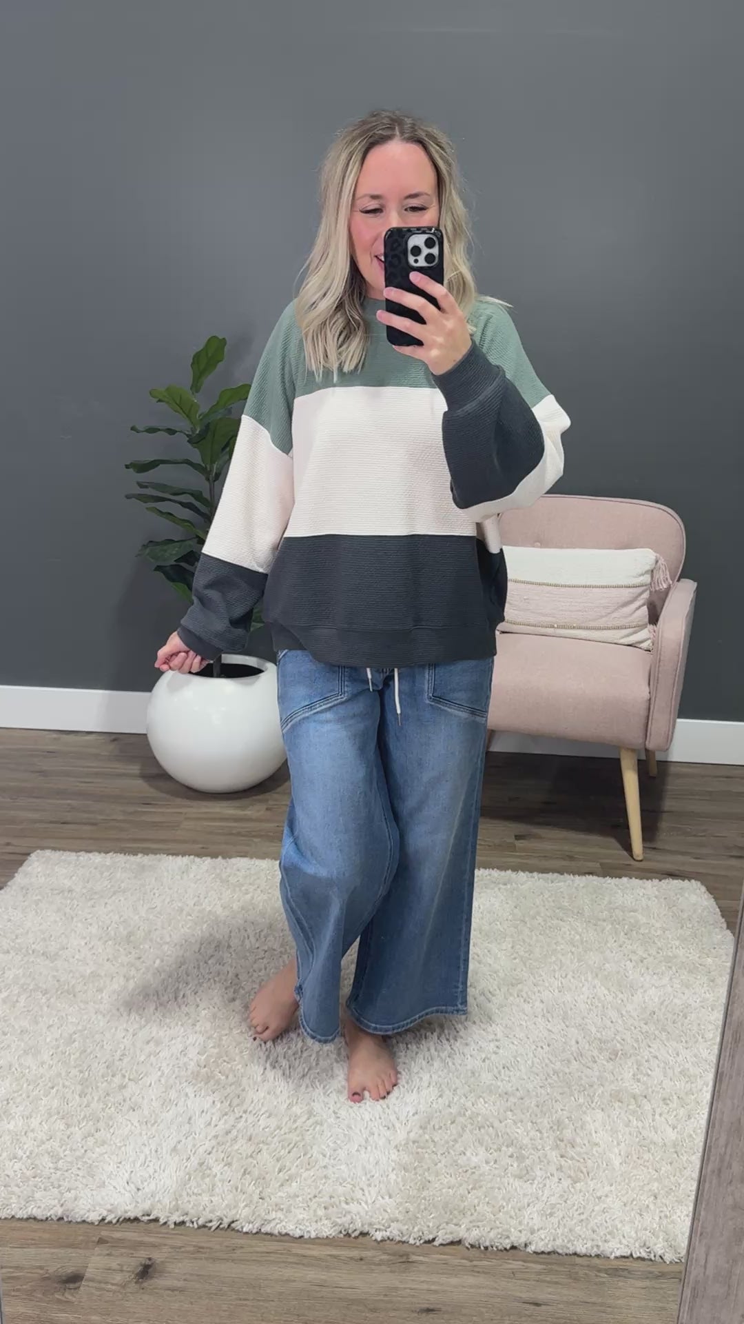 NEW! Penny Cloud Knit Color Block - Sage, Cream & Charcoal Tres Bien