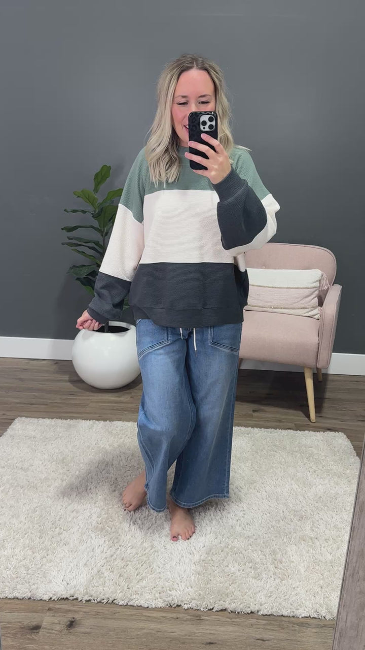 NEW! Penny Cloud Knit Color Block - Sage, Cream & Charcoal Tres Bien