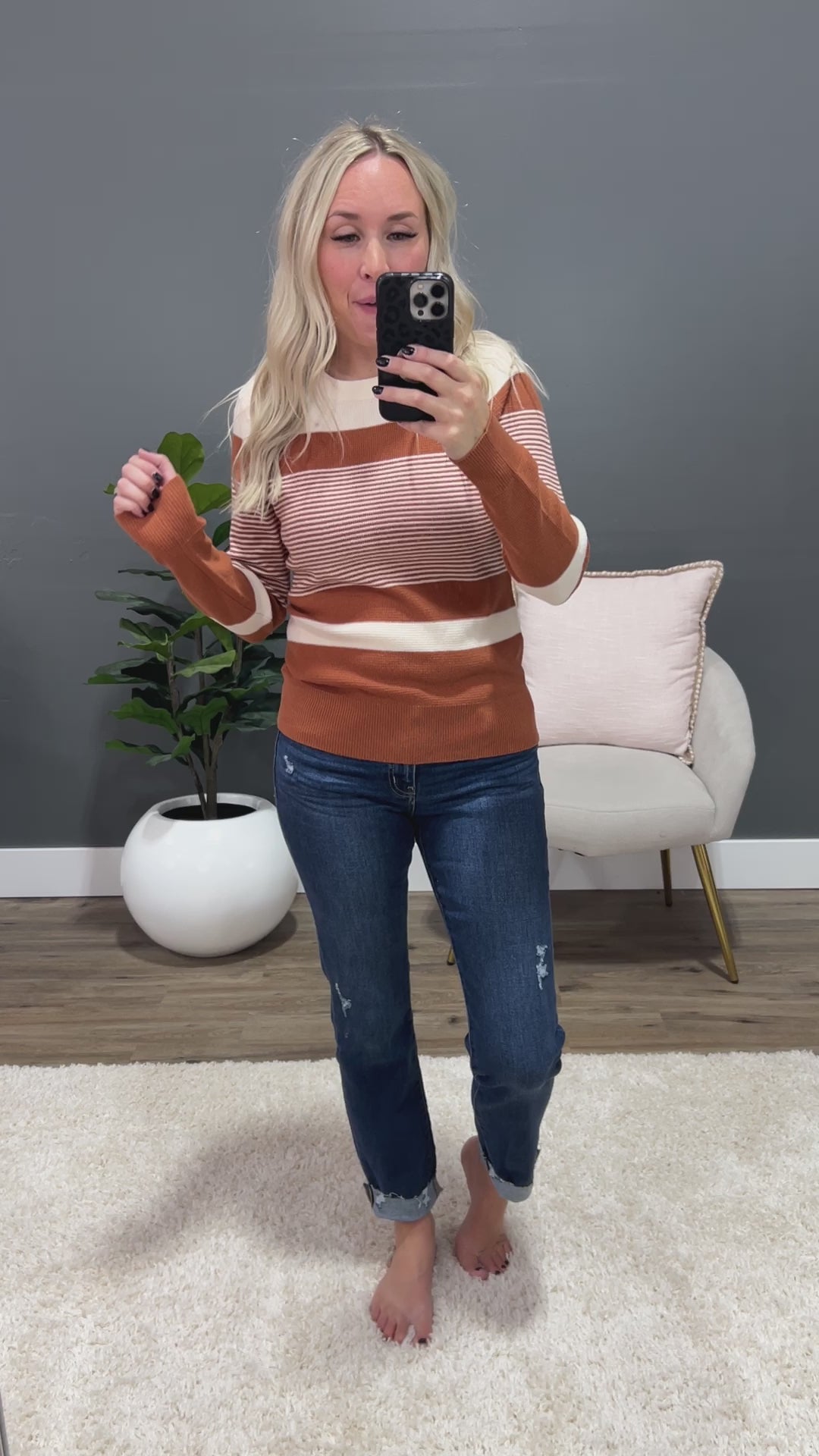 Courtney Striped Sweater - Copper Staccato