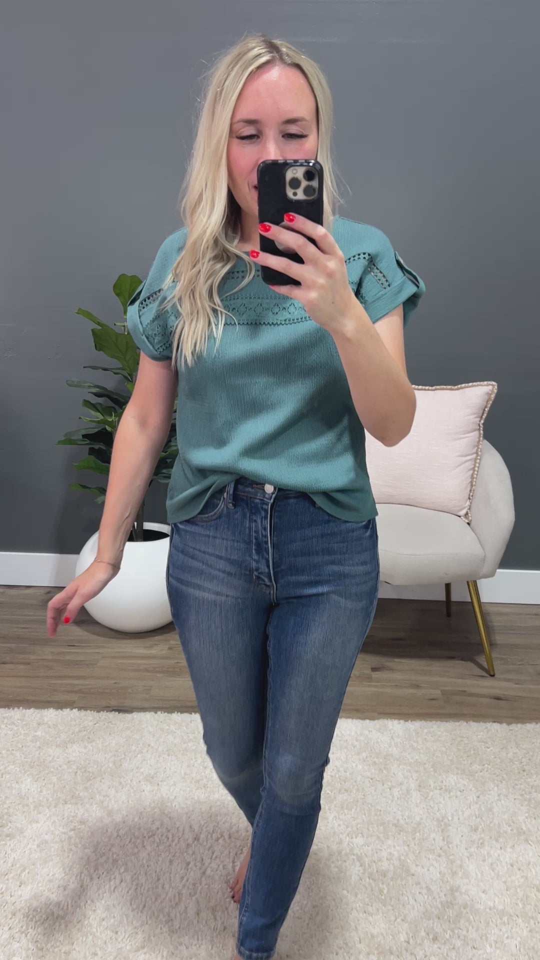 Danielle Lace Trim Top - Light Teal