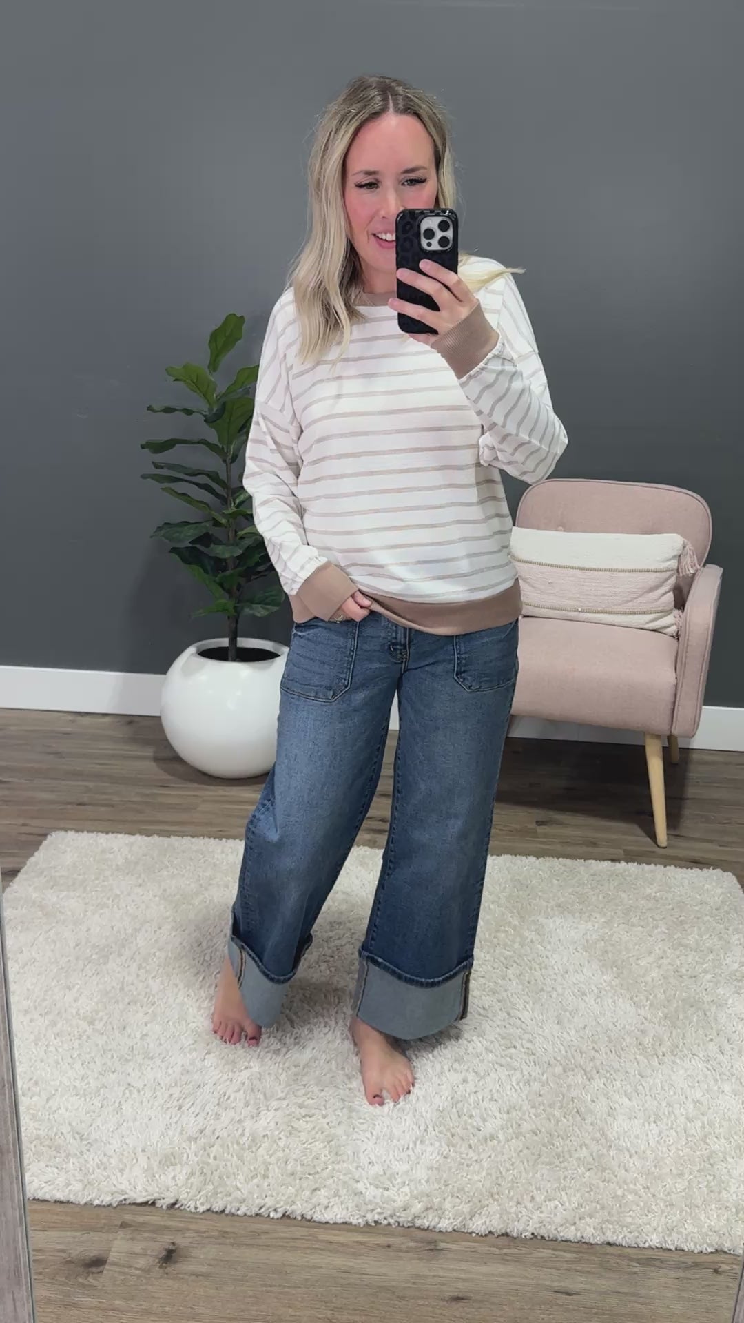NEW! Jasmine Striped Drop Shoulder Top - Taupe Staccato