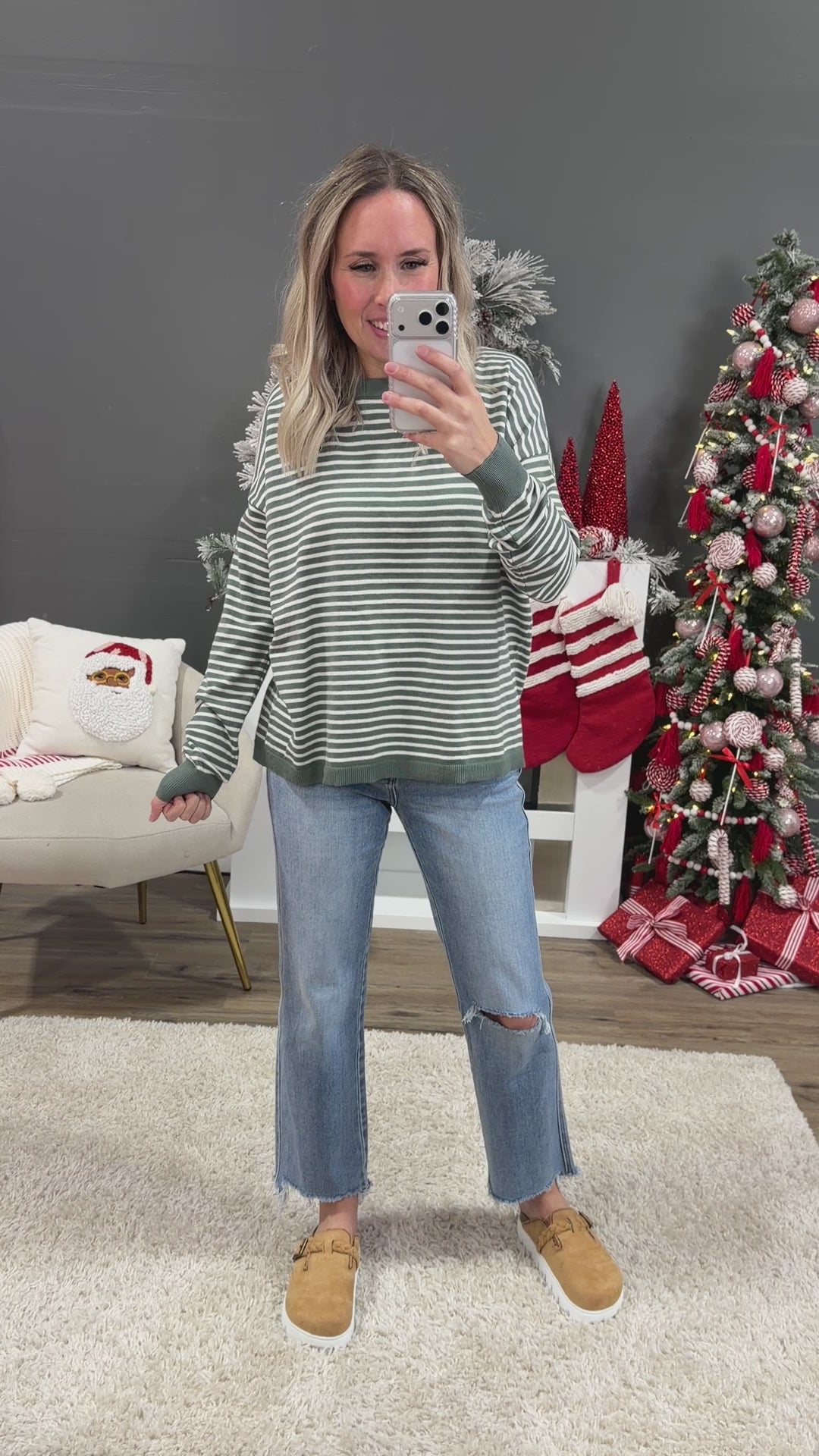 NEW! Believe It Striped Sweater - Dusty Jade Staccato