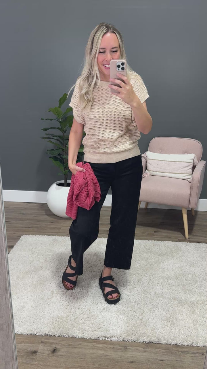 NEW! Hailey Open Weave Short Sleeve Sweater - Natural Staccato