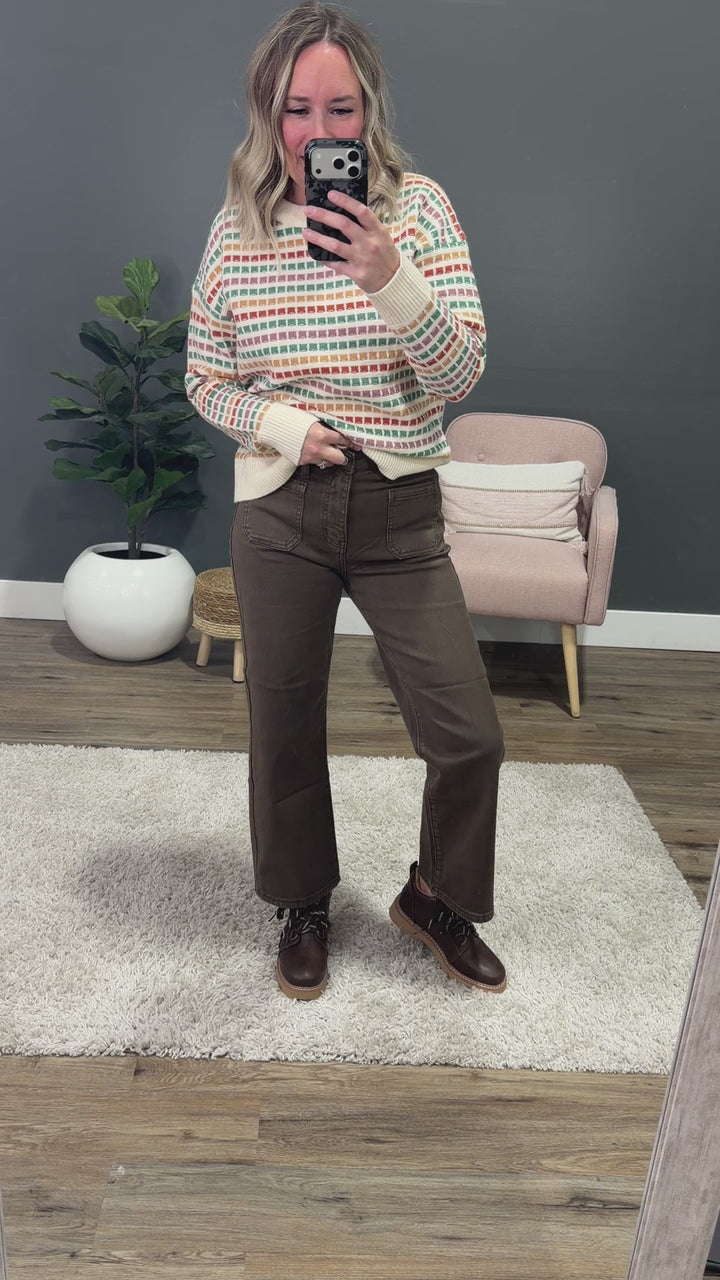 NEW! KanCan Carmine Slim Wide Leg Crop Jeans - Brown