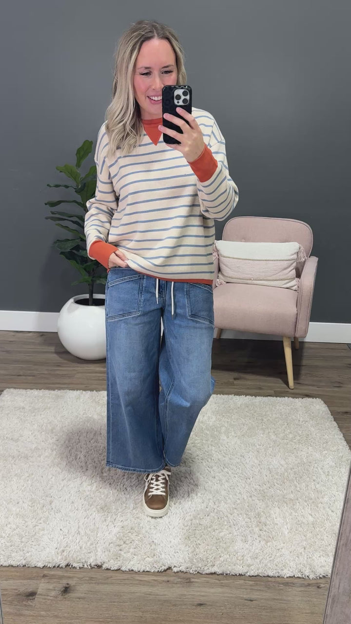 NEW! Charlotte Contrast Striped Sweater - Oatmeal Staccato