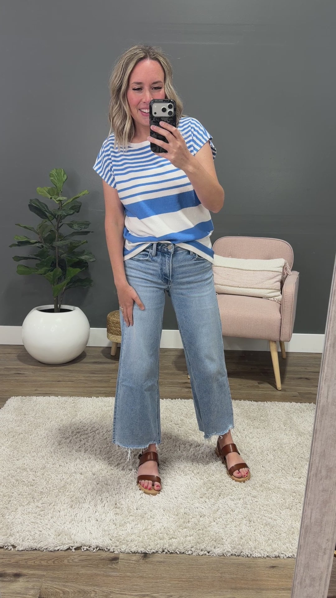NEW! Delilah Striped Short Sleeve Sweater - Blue