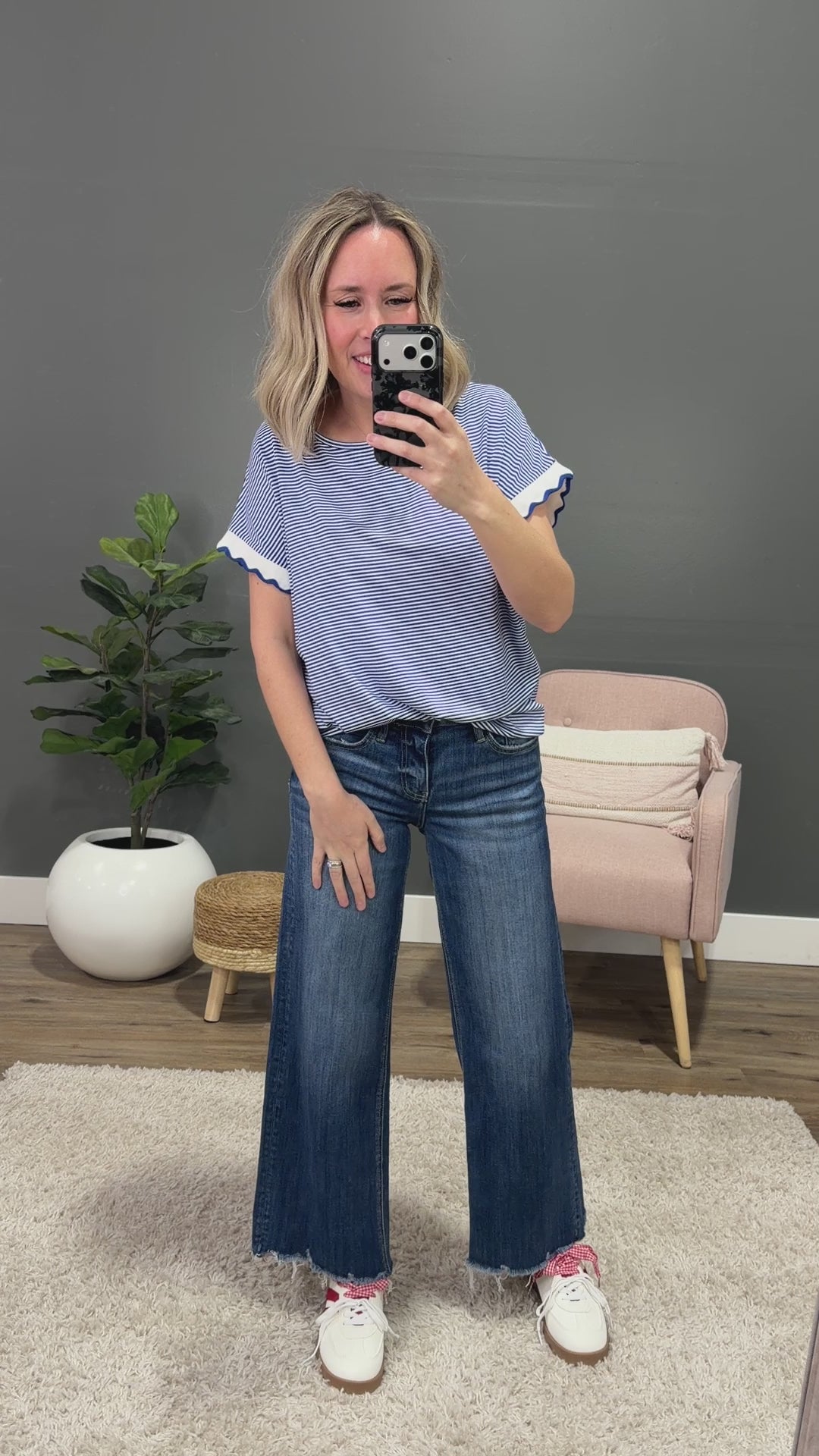 NEW! Claire Pin Striped Top - Ivory & Royal Blue Staccato