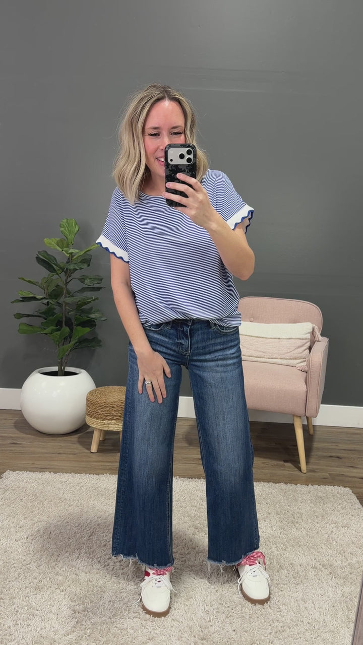 NEW! Claire Pin Striped Top - Ivory & Royal Blue Staccato