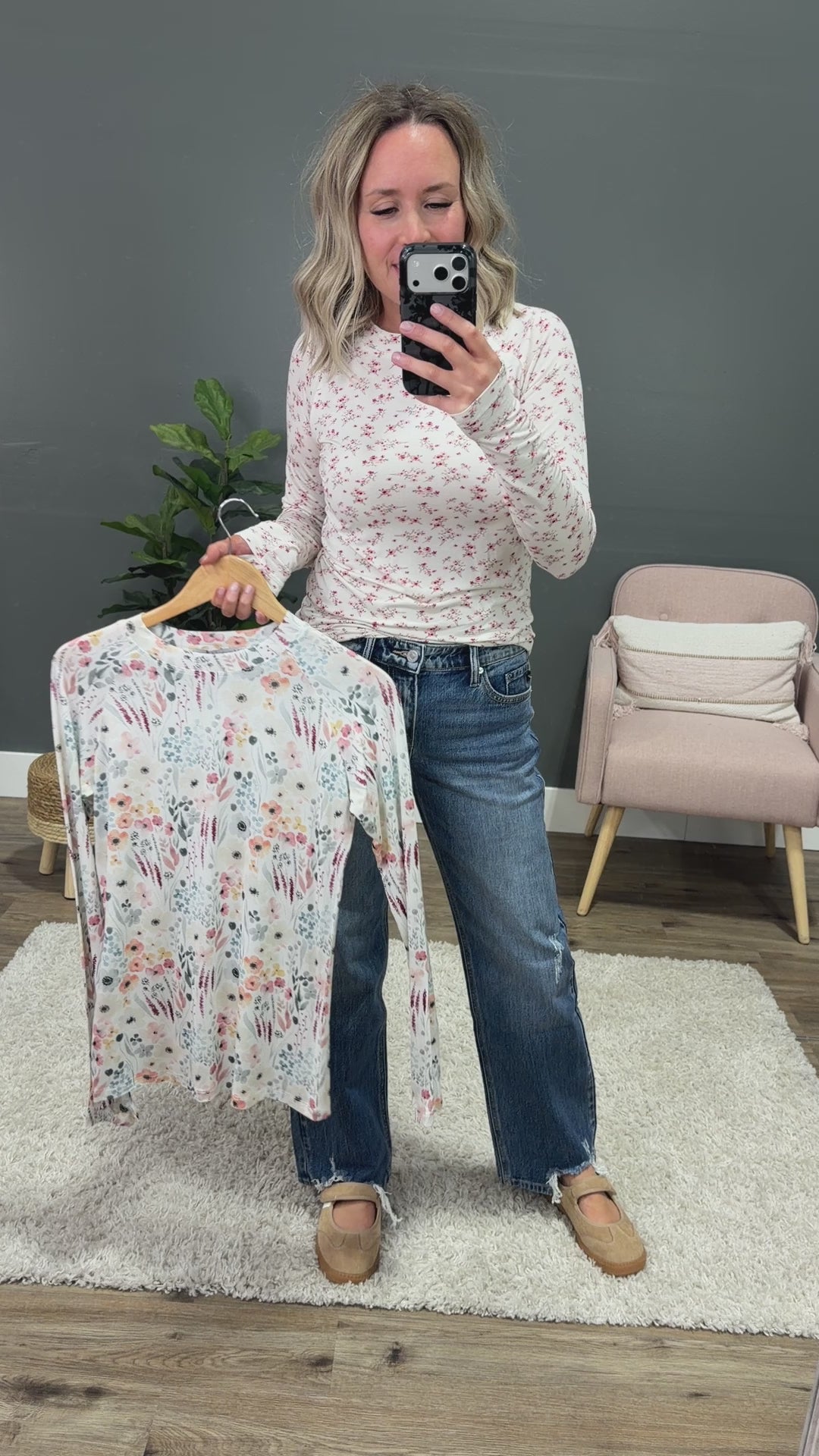 NEW! Blair Long Sleeve Top - Micro Pink Floral