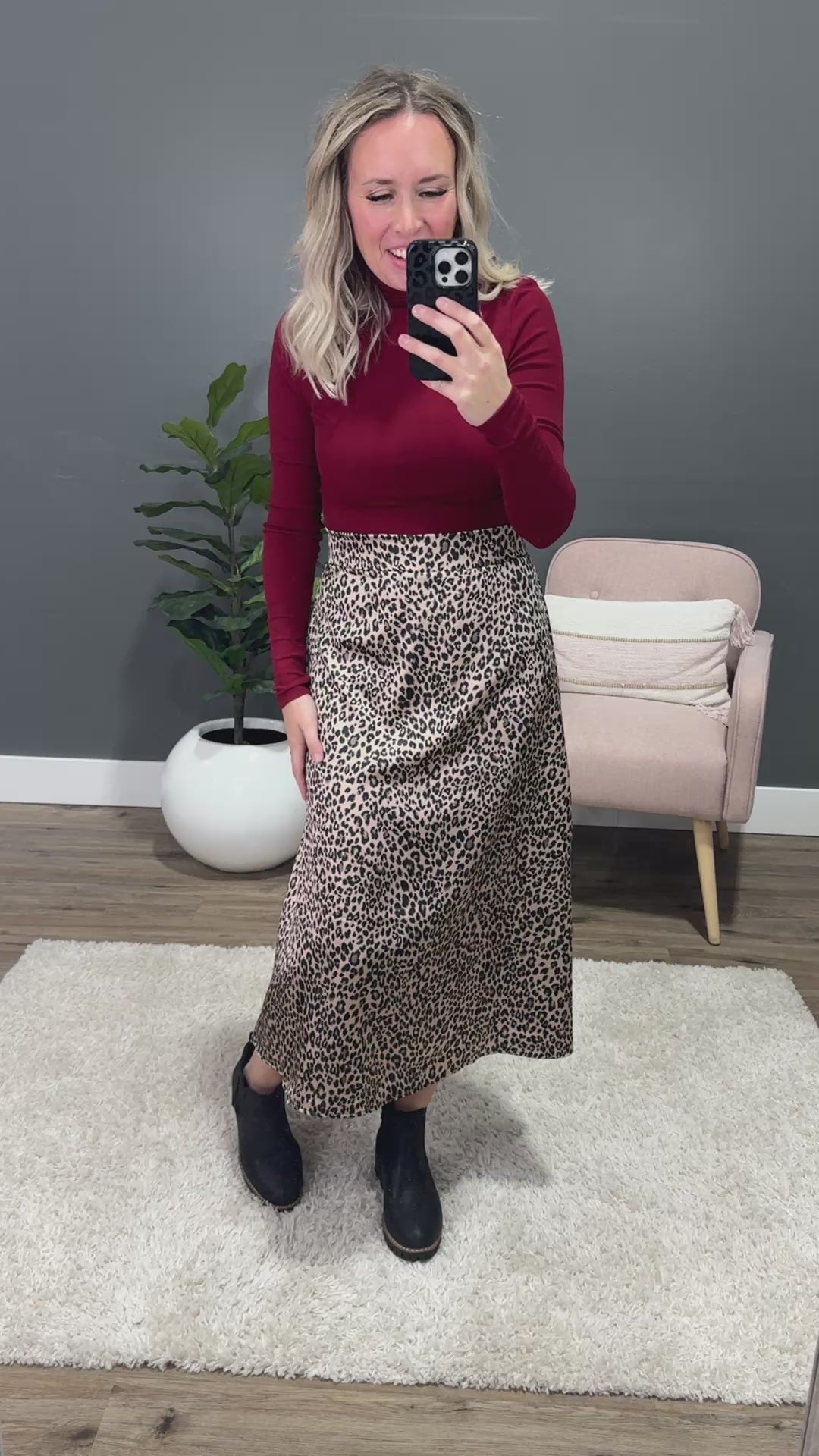 Leopard Print Silky Skirt - Mocha & Black