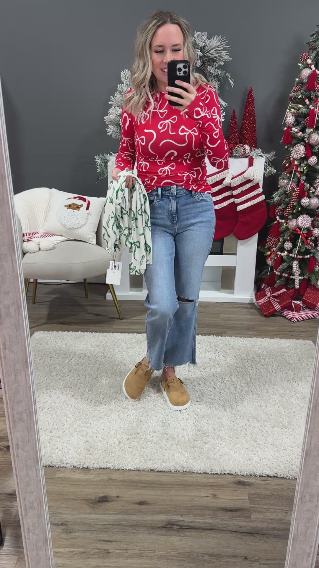 NEW! Blair Long Sleeve Top - Green Ribbons