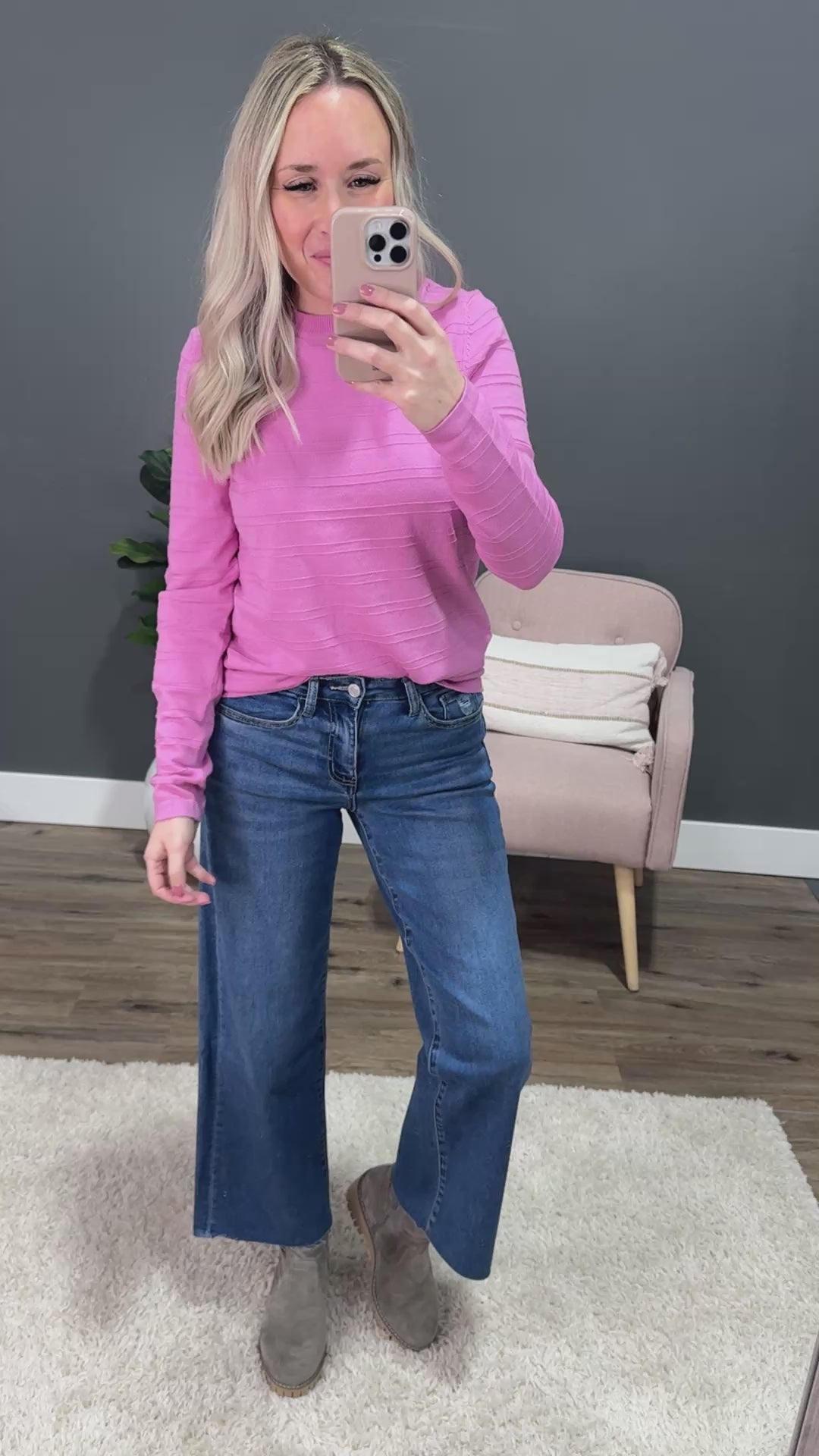 Mariah Textured Striped Fine Knit Sweater - Taffy Pink Staccato