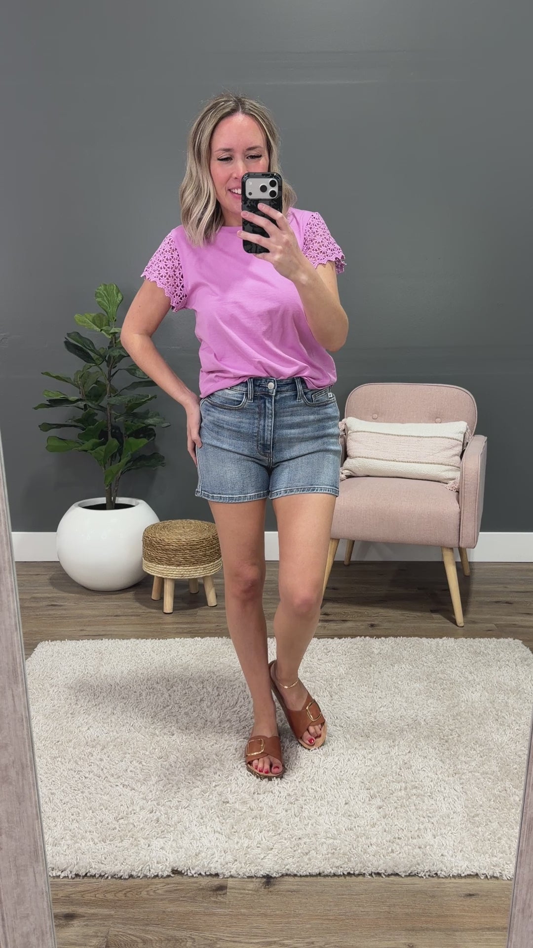 NEW! Cherilyn Crochet Sleeve Top - Lilac Staccato