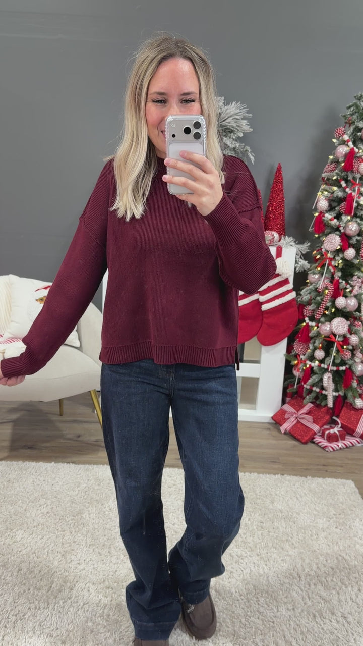 NEW! Danica Ribbed Knit Sweater - Burgundy