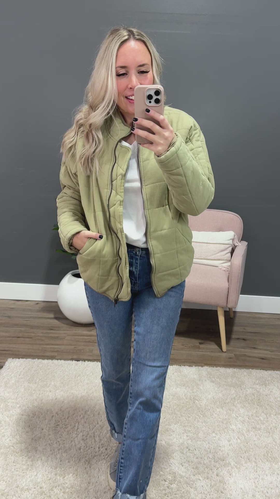 Quilted Puffer Jacket - Matcha Green Heyson